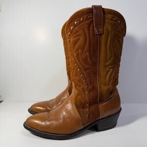 Leather and Suede Brown Embroidered Mens Cowboy Western Riding Boots Knapp 10.5
